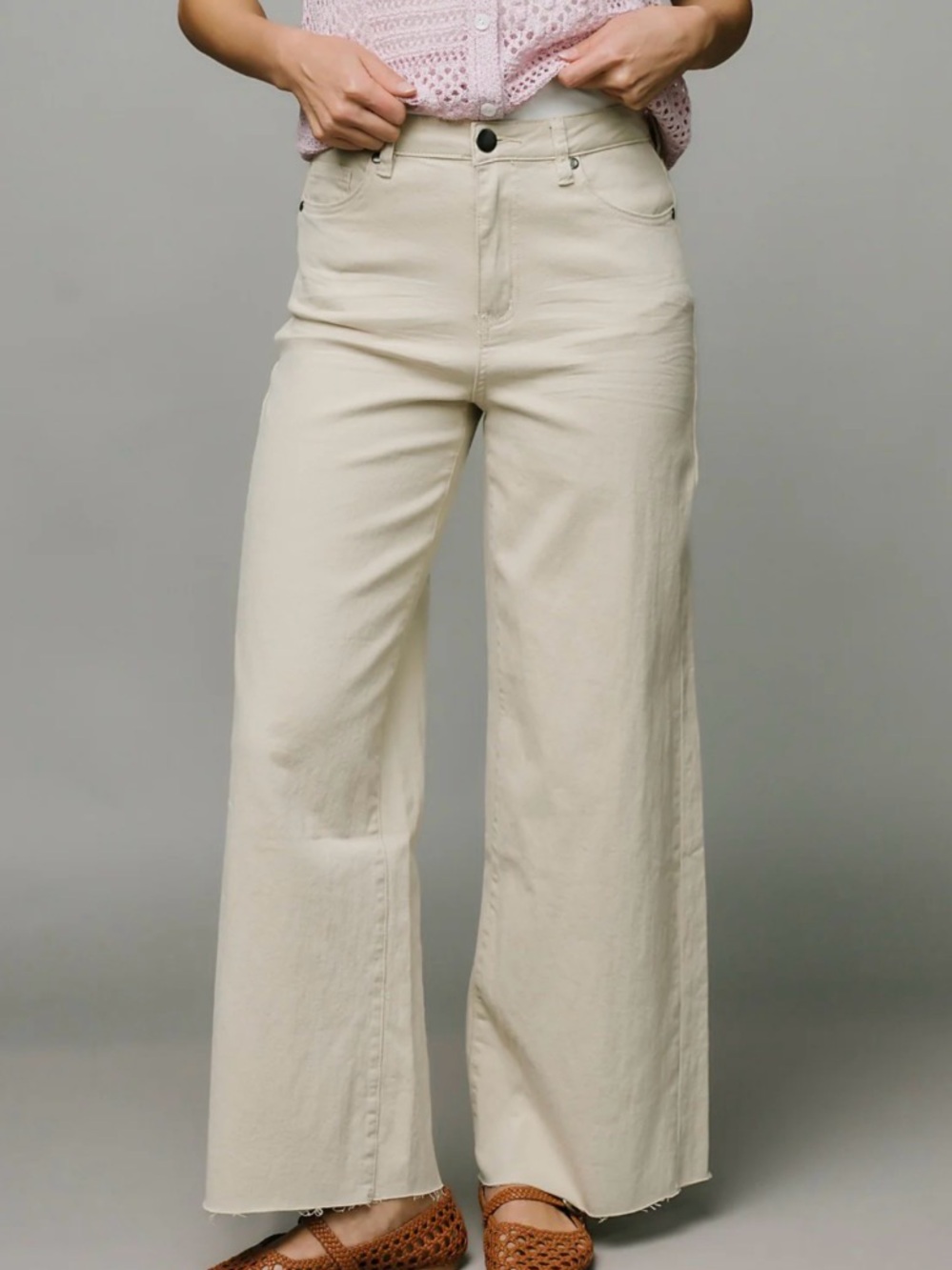 Holley Girl Cream Wide Leg Cropped Jeans Size Medium